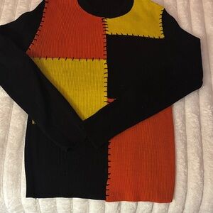 Colorblock Sweater - Black, Orange, Yellow